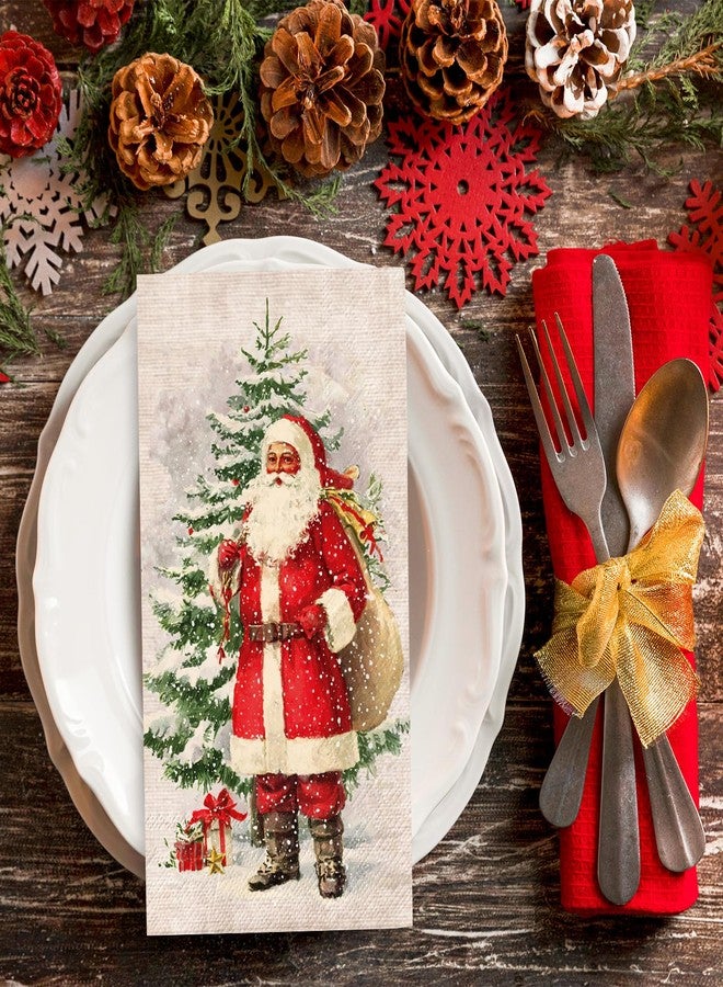 وولاين مجموعة مناديل ضيوف عيد الميلاد من والين، 100 قطعة، بتصميم شتوي عتيق، مزينة برسومات سانتا وشجرة عيد الميلاد، للاستخدام مرة واحدة، مثالية لحفلات الأعياد. - Image 3